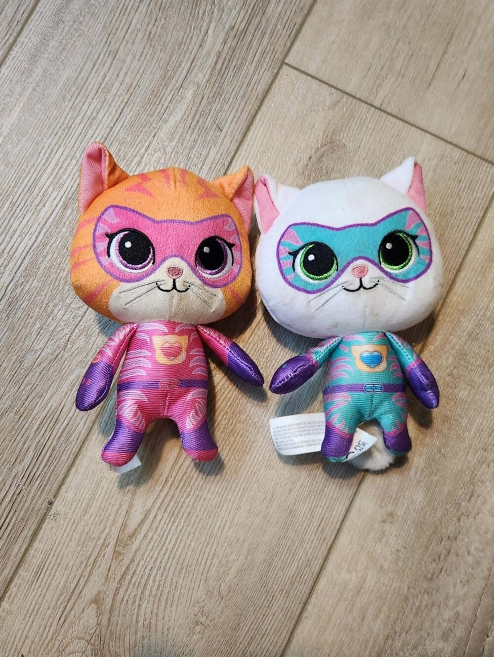 Plush Cat Toy Pair - Pink & White Colorful Superhero Cats